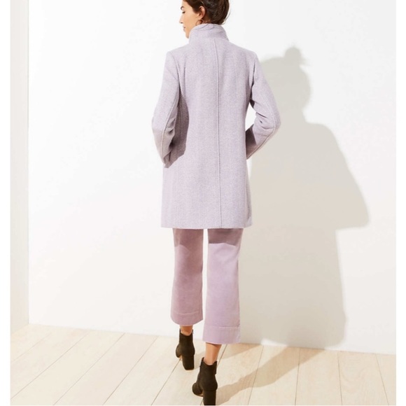 LOFT Lilac Wool Blend Pea Coat Jacket Herringbone Asymmetric Zip Pockets Size S - Picture 4 of 13